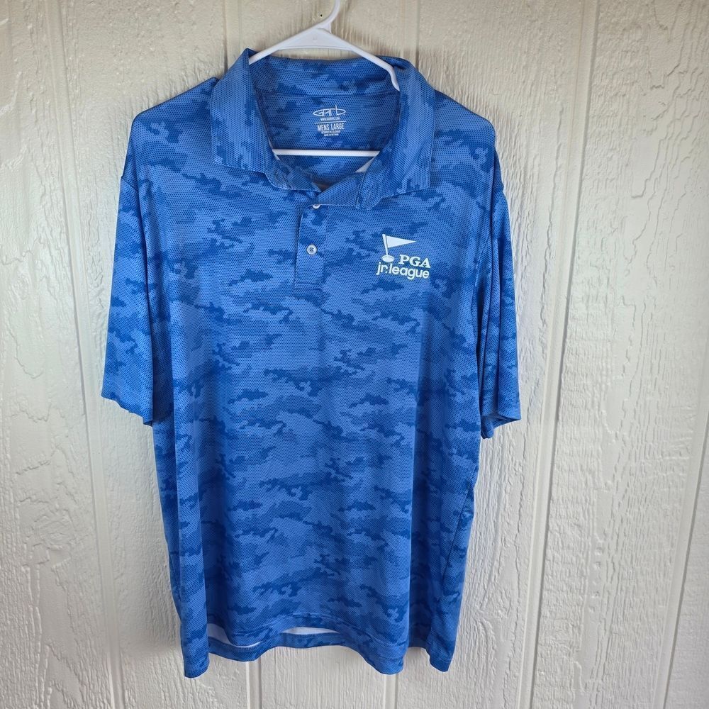 Men's PGA Tour Blue Camo Polo Shirt, Size Large